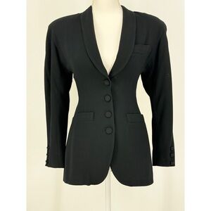 Black Vintage Kenar blazer. Size 4. Measurements B: 34” L: 27”. Price $50.00